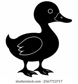 Cute duck silhouette on white background