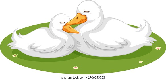 Pato cortado durmiendo en ilustración de césped