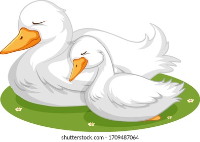 Pato cortado durmiendo en ilustración de césped