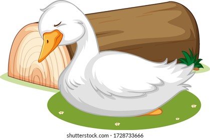 Pato lindo durmiendo en ilustración de césped
