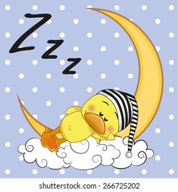 Cute Duck is sleeping on the moon 