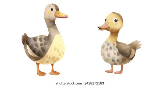 cute duck soft watercolour vector illustration