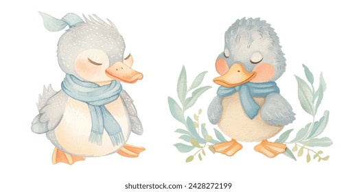 cute duck soft watercolour vector illustration