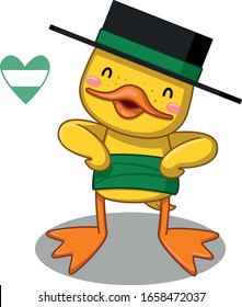 Cute duck in a spanish costume. day of andalusia