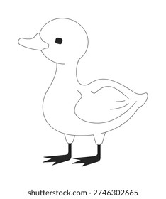 Cute duck standing 2D line character. Baby bird. Young duckling quack. Farm poultry. Little fowl. Domesticated livestock isolated vector ink outline animal. Monochromatic spot illustration