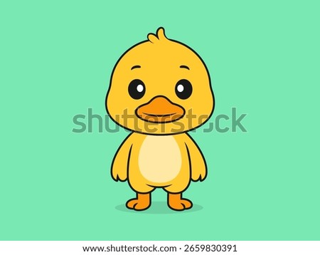 Cute Duck Standing Front View – Flat Vector Cartoon Illustration of a Duck Character, Isolated Icon Concept.