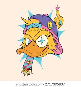Diseño lindo del Vector de la etiqueta engomada del pato