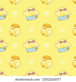 Cute duck summer seamless pattern