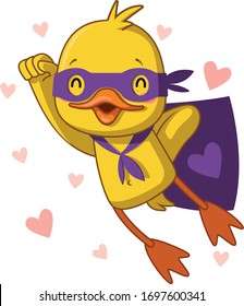 cute duck superhero in purple costume