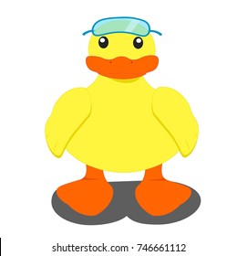 cute duck with swimming goggles. vector cartoon illustration