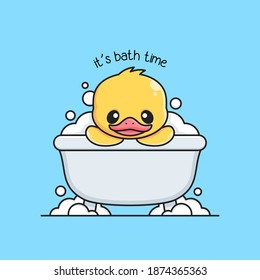 cute duck take a bath in bathtub