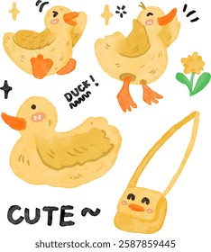 cute duck and text elements design for templates.