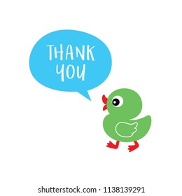 cute duck thank you card vector. cute duck appreciation card. thank you card with cute duck cartoon graphic.