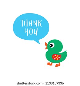 cute duck thank you card vector. cute duck appreciation card. thank you card with cute duck cartoon graphic.