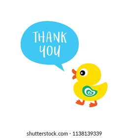 cute duck thank you card vector. cute duck appreciation card. thank you card with cute duck cartoon graphic.