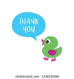 cute duck thank you card vector. cute duck appreciation card. thank you card with cute duck cartoon graphic.