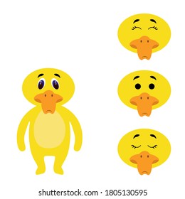 Cute duck torso with extra heads isolated on white background. Emotions of a bird. Lovely pets. Stock vector illustration for books and magazines, clothes, fabrics, postcards, internet.	