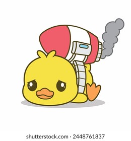 Lindo pato usando cohetes lanzaron misiles Vector Illustrator. Animales, Tecnología.