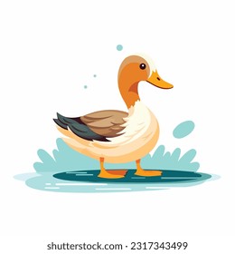 cute duck vector 2d flat color white background