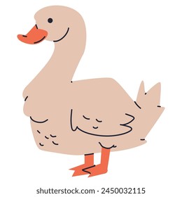 Cute duck vector cartoon farm bird illustration isolated on a white background.
