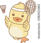 Cute Duck vector icon. Funny baby Duck animal series stock illustration. life of fluffy Duck designs.
Duck playing a badminton