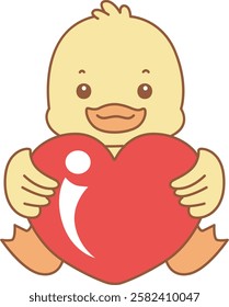 Cute Duck vector icon. Funny baby Duck animal series stock illustration. life of fluffy Duck designs.
Duck hugging a red heart