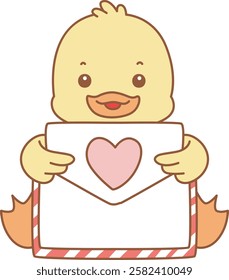 Cute Duck vector icon. Funny baby Duck animal series stock illustration. life of fluffy Duck designs.
Duck bring a love letter