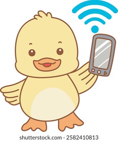 Cute Duck vector icon. Funny baby Duck animal series stock illustration. life of fluffy Duck designs.
Duck is finding an internet signal