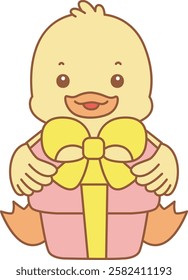 Cute Duck vector icon. Funny baby Duck animal series stock illustration. life of fluffy Duck designs.
Duck was bring a gift box