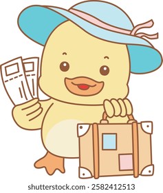 Cute Duck vector icon. Funny baby Duck animal series stock illustration. life of fluffy Duck designs.
Duck want to travelling