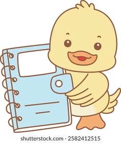 Cute Duck vector icon. Funny baby Duck animal series stock illustration. life of fluffy Duck designs.
DUck is bring a notes