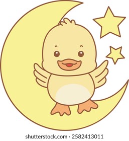 Cute Duck vector icon. Funny baby Duck animal series stock illustration. life of fluffy Duck designs.
Duck was stand up in the moon