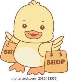 Cute Duck vector icon. Funny baby Duck animal series stock illustration. life of fluffy Duck designs.
Duck was shopping