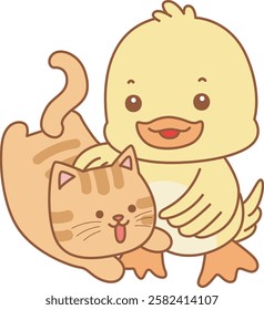 Cute Duck vector icon. Funny baby Duck animal series stock illustration. life of fluffy Duck designs.
Duck with a cat