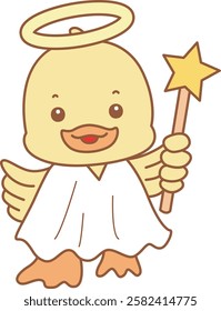 Cute Duck vector icon. Funny baby Duck animal series stock illustration. life of fluffy Duck designs.
Duck is the fairy or angel