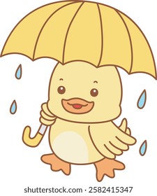 Cute Duck vector icon. Funny baby Duck animal series stock illustration. life of fluffy Duck designs.
Duck with umbrella in the weather