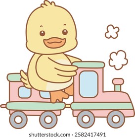 Cute Duck vector icon. Funny baby Duck animal series stock illustration. life of fluffy Duck designs.
Duck was riding a train