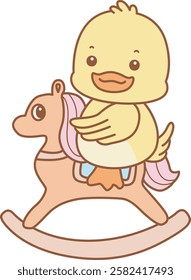 Cute Duck vector icon. Funny baby Duck animal series stock illustration. life of fluffy Duck designs.
Duck was riding a rocky horse