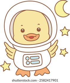 Cute Duck vector icon. Funny baby Duck animal series stock illustration. life of fluffy Duck designs.
Duck with astronaut costume