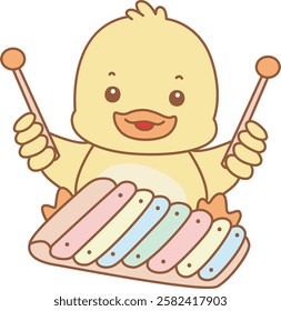 Cute Duck vector icon. Funny baby Duck animal series stock illustration. life of fluffy Duck designs.
Duck was play a traditional instrument