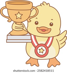 Cute Duck vector icon. Funny baby Duck animal series stock illustration. life of fluffy Duck designs.
Duck is the winner