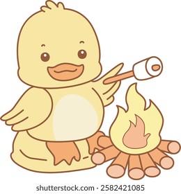 Cute Duck vector icon. Funny baby Duck animal series stock illustration. life of fluffy Duck designs.
Duck was roasting a marshmallow