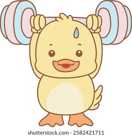 Cute Duck vector icon. Funny baby Duck animal series stock illustration. life of fluffy Duck designs.
Duck is lifting a dumbbell