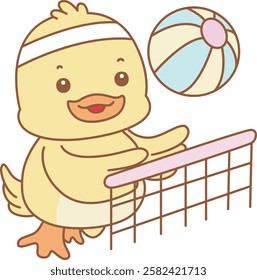 Cute Duck vector icon. Funny baby Duck animal series stock illustration. life of fluffy Duck designs.
Duck was playing a volley ball