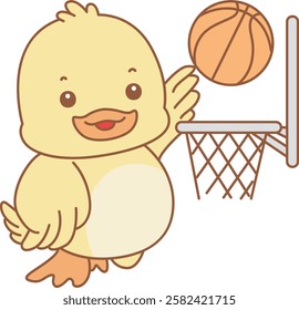 Cute Duck vector icon. Funny baby Duck animal series stock illustration. life of fluffy Duck designs.
Duck s playing a basket ball