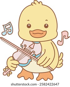 Cute Duck vector icon. Funny baby Duck animal series stock illustration. life of fluffy Duck designs.
Duck was playing a violin