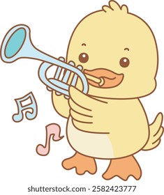 Cute Duck vector icon. Funny baby Duck animal series stock illustration. life of fluffy Duck designs.
Duck playing a trumpet