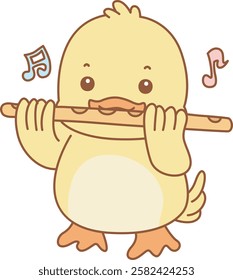 Cute Duck vector icon. Funny baby Duck animal series stock illustration. life of fluffy Duck designs.
Duck playing a flute