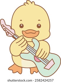 Cute Duck vector icon. Funny baby Duck animal series stock illustration. life of fluffy Duck designs.
Duck playing a guitar