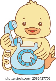 Cute Duck vector icon. Funny baby Duck animal series stock illustration. life of fluffy Duck designs.
Duck calling someone by phone